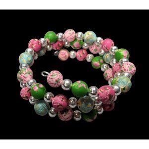 Viva Beads Pink And Green Cupcake Polymer Clay Beaded Coil Bracelet